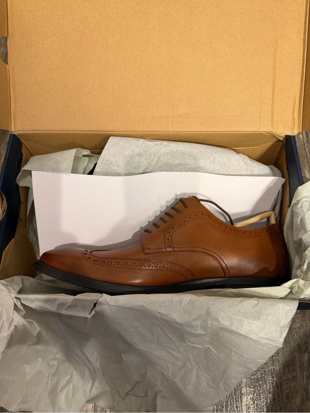 Cole Hasn Men's Classic Tan Leather Wingtip Oxford Dress Shoes Size 12
